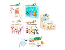 Arguval Billetero Cumpleaños Plata - Felicitación con Diseños Surtidos, Medidas 11x8,5 cm