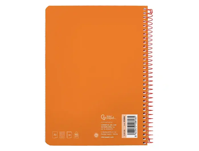 Liderpapel Cuaderno Espiral A5 Witty Tapa Dura 80 Hojas 90gr Cuadro 4mm con Margen Color Naranja