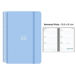 Agenda Anual (2026) Senfort Pastel Espiral Tapa Pp Con Goma 135X210 S/V Azul