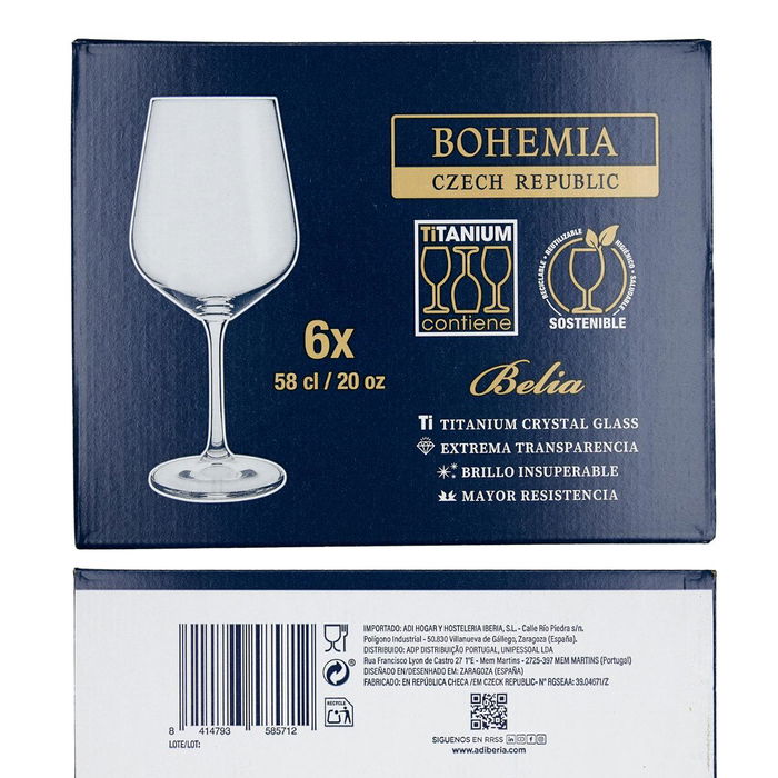 Caja 6 Copas Vino Cristalín Belia Bohemia 58 cL