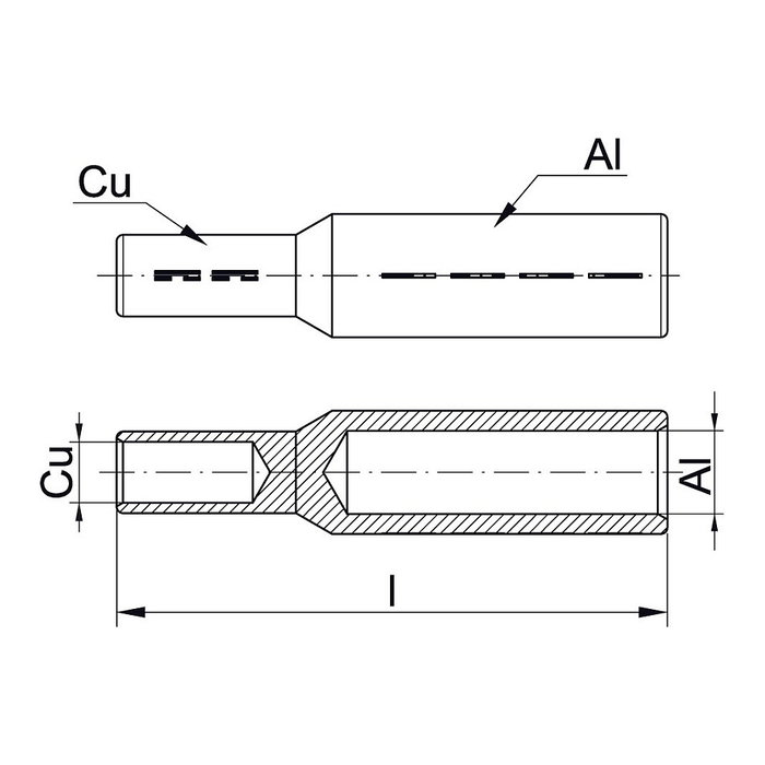Klauke Al-Cu-Pressverbinder de Al 120mm² a Cu 70mm²
