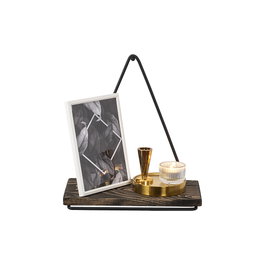 Hanah Home Estantería de Pared Madera de Abeto y Metal Negro y Nogal Oscuro 27x28x15 cm
