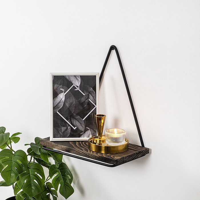Hanah Home Estantería de Pared Madera de Abeto y Metal Negro y Nogal Oscuro 27x28x15 cm