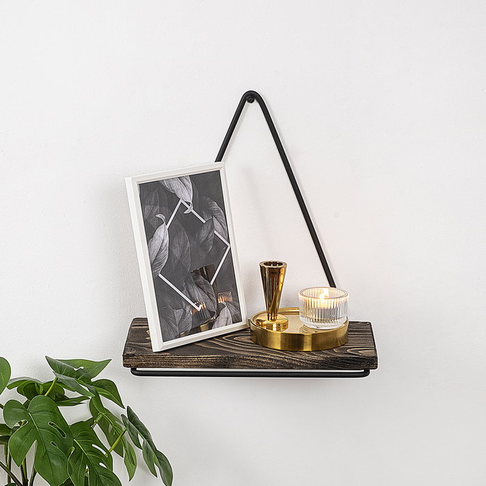 Hanah Home Estantería de Pared Madera de Abeto y Metal Negro y Nogal Oscuro 27x28x15 cm