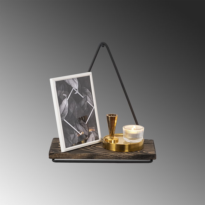 Hanah Home Estantería de Pared Madera de Abeto y Metal Negro y Nogal Oscuro 27x28x15 cm