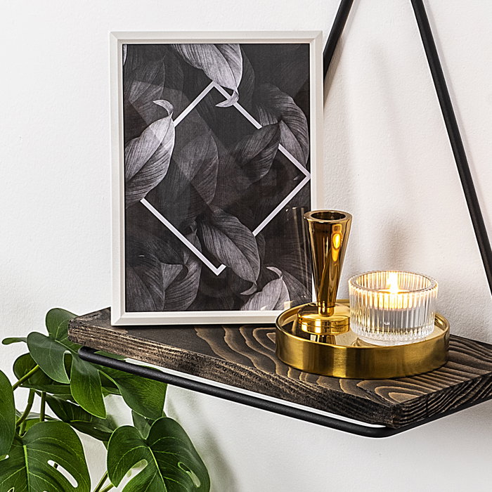 Hanah Home Estantería de Pared Madera de Abeto y Metal Negro y Nogal Oscuro 27x28x15 cm