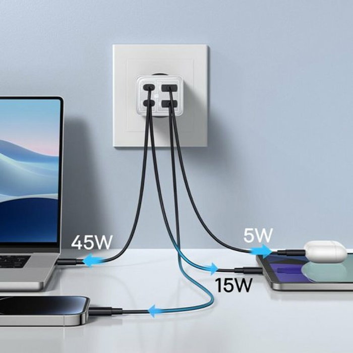 Baseus GaN6 Pro Fast Charger 65W 2xUSB-C + 2xUSB Blanco con cable USB-C 100W