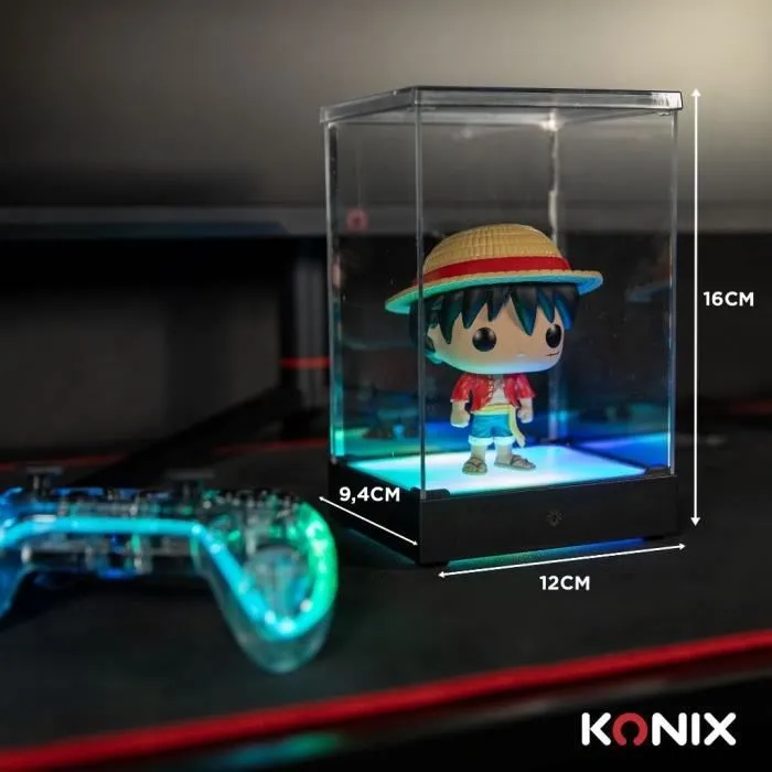 Konix Caja de Visualización LED para Figuras Compatible con Funko Pop y Banpresto Qposket con Iluminación RGB Cable USB Konix Caja de Visualización LED para Figuras Compatible con Funko Pop y Banpresto Qposket con Iluminación RGB Cable USB