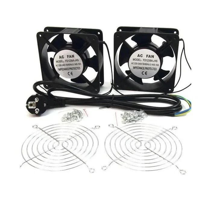 Powergreen Kit de Ventilación Doble con 2 Ventiladores de 12 cm para Armario Rack 19", 230V - Incluye Rejillas y Tornillos