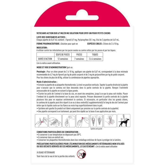 Vetocanis Duo Spot on Control de Pulgas y Garrapatas para Perros Pequeños - 2 Pipetas - Eficacia 7 Semanas
