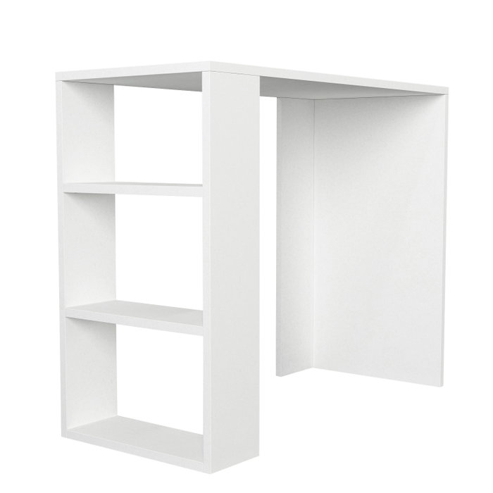 Hanah Home Mesa de Estudio Blanca Estilo Escandinavo con Estantes y Fijación a la Pared 90x74x40cm Tablero Melamina 18mm