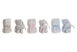 DKD Home Decor Peluche Manta Bebé Rosa, Azul, Beige Poliéster 100 x 1 x 80 cm Set 2 Piezas