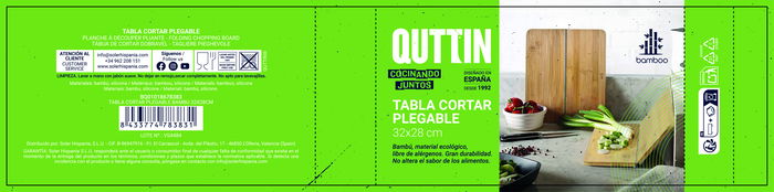 Quttin Tabla Cortar Plegable Bambú 32 x 28 cm (12 Unidades)