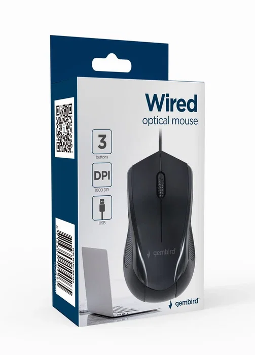 Gembird Ratón Óptico USB para Oficina Ambidiestro, 1000 DPI, 3 Botones, Negro, Plug & Play, Compatible con Windows 10/7/8, Modelo MUS-3B-02