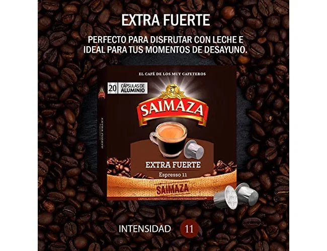 Saimaza Café Espresso Extra Fuerte Intensidad 11, 20 Cápsulas