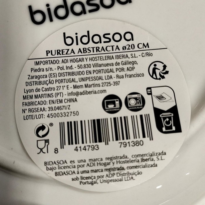 Bidasoa Plato de Degustación Pureza Abstracta Blanco 20cm Bidasoa Plato de Degustación Pureza Abstracta Blanco 20cm