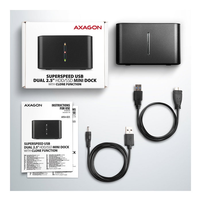 Axagon ADSA-D25 Dock Station Dual para SSD SATA 2.5 con Clonación y USB 3.2 Gen 1 Axagon ADSA-D25 Dock Station Dual para SSD SATA 2.5 con Clonación y USB 3.2 Gen 1