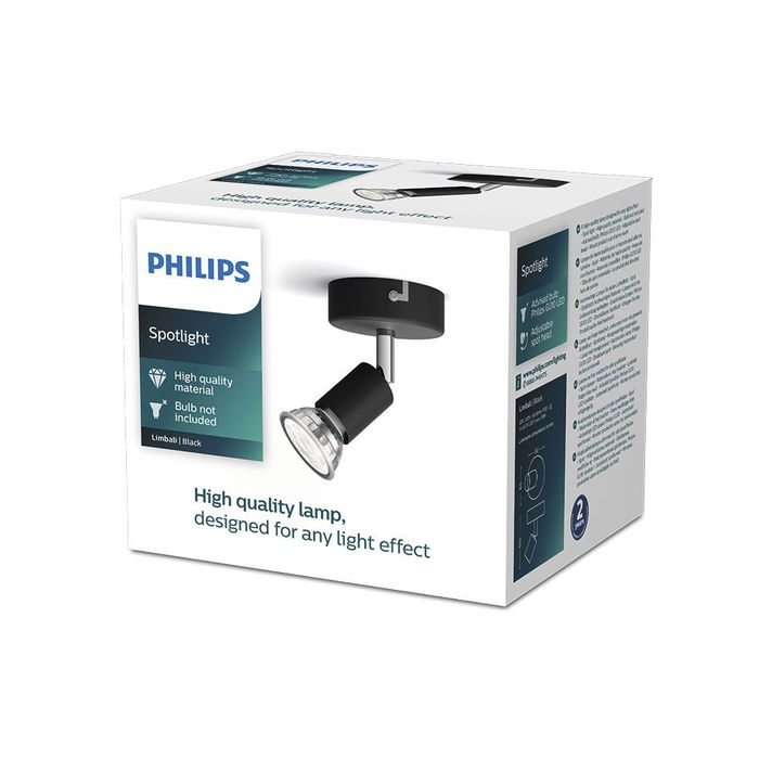 Philips Limbali Foco Negro GU10 IP20 Metal Ø 8 x 13 cm Philips Limbali Foco Negro GU10 IP20 Metal Ø 8 x 13 cm