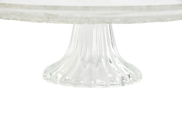 DKD Home Decor Plato de Cristal Grabado Transparente con Pie 33x33x9,4 cm