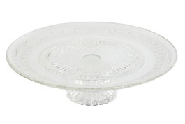 DKD Home Decor Plato de Cristal Grabado Transparente con Pie 33x33x9,4 cm