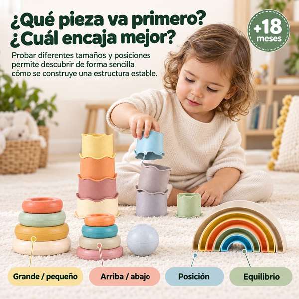 Jugatoys - misprimerosjuguetes Torres Apilables infantiles de diferentes formas en set 40x28'5x9'5cm