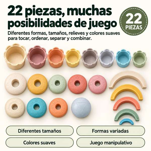 Jugatoys - misprimerosjuguetes Torres Apilables infantiles de diferentes formas en set 40x28'5x9'5cm