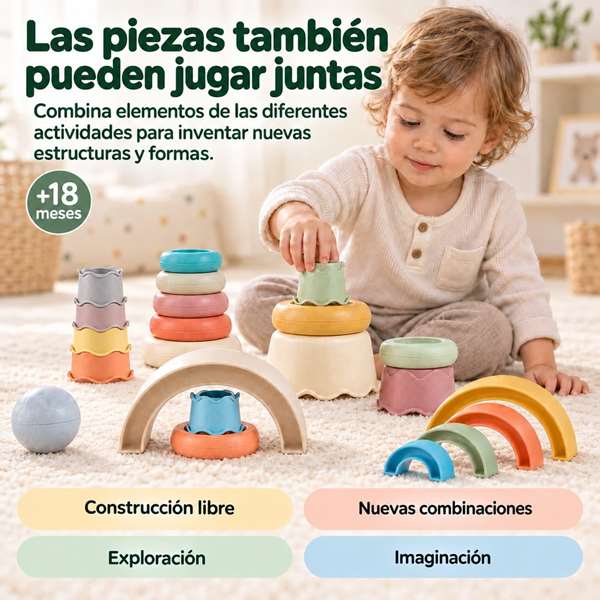 Jugatoys - misprimerosjuguetes Torres Apilables infantiles de diferentes formas en set 40x28'5x9'5cm