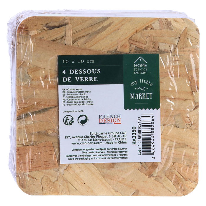 Home Deco Factory Juego de 4 Posavasos Madera 10x10 cm Colección Little Market Modelos Surtidos Natural Healthy Little Garden Home Deco Factory Juego de 4 Posavasos Madera 10x10 cm Colección Little Market Modelos Surtidos Natural Healthy Little Garden