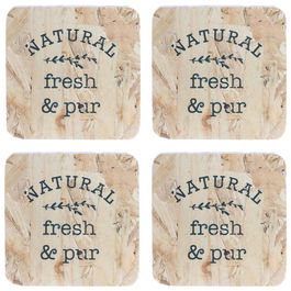 Home Deco Factory Juego de 4 Posavasos Madera 10x10 cm Colección Little Market Modelos Surtidos Natural Healthy Little Garden