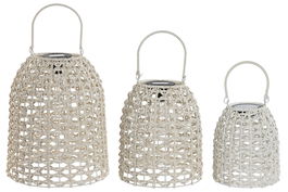 DKD Home Decor Lámpara Solar Terraza Y Jardín Blanco 29 x 35 x 29 cm Set de 3