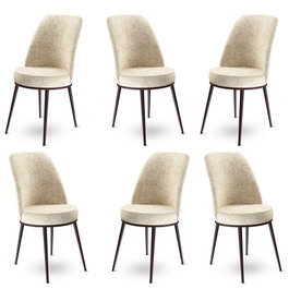 Hanah Home Juego de 6 Sillas de Comedor, Tela Babyface, Metal, Color Crema y Marrón, 45x89x42 cm