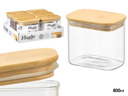 Vivalto Tarro Rectangular de Borosilicato 800ml con Tapa de Bambú