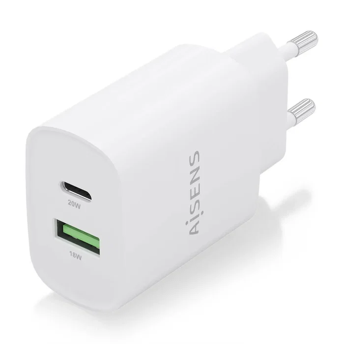 Aisens Cargador de Pared 20W con USB-C PD3.0 y USB-A QC3.0 - Blanco