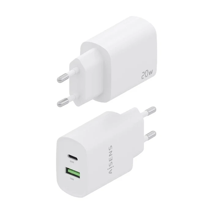 Aisens Cargador de Pared 20W con USB-C PD3.0 y USB-A QC3.0 - Blanco