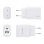 Aisens Cargador de Pared 20W con USB-C PD 3.0 y USB-A QC 3.0 Blanco A110-0754