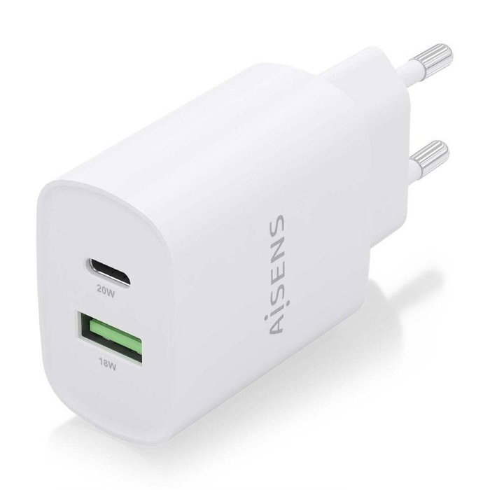 Aisens Cargador de Pared 20W con USB-C PD 3.0 y USB-A QC 3.0 Blanco A110-0754