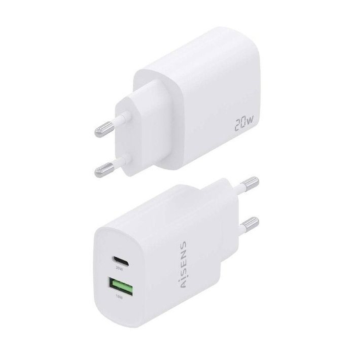 Aisens Cargador de Pared 20W con USB-C PD 3.0 y USB-A QC 3.0 Blanco A110-0754