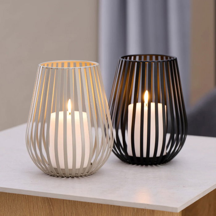 Day Portavelas Hierro 20 cm - Modelo Calado, Recubrimiento Polvo de Hierro, Colores Arena o Negro