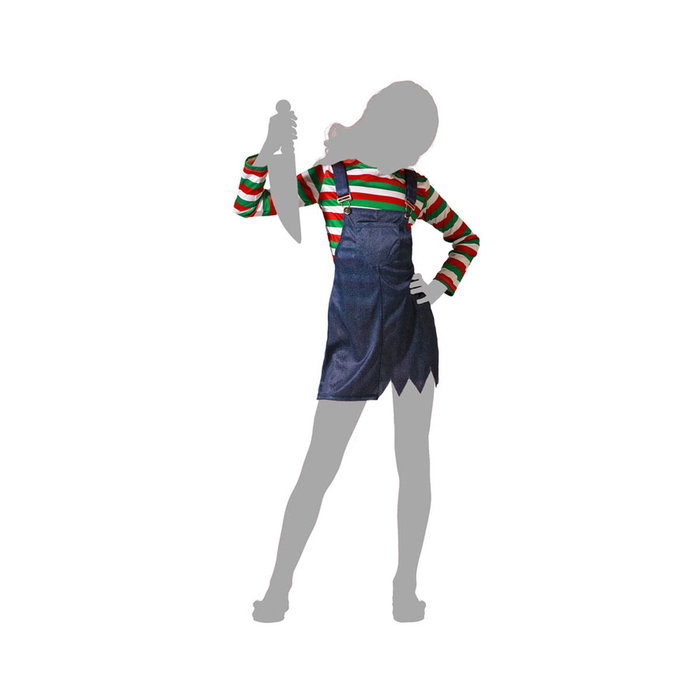 Disfraz Infantil de Muñeca Poseída Halloween Peto Azul y Camiseta de Rayas Gris Niña 3-4 Años Disfraz Infantil de Muñeca Poseída Halloween Peto Azul y Camiseta de Rayas Gris Niña 3-4 Años