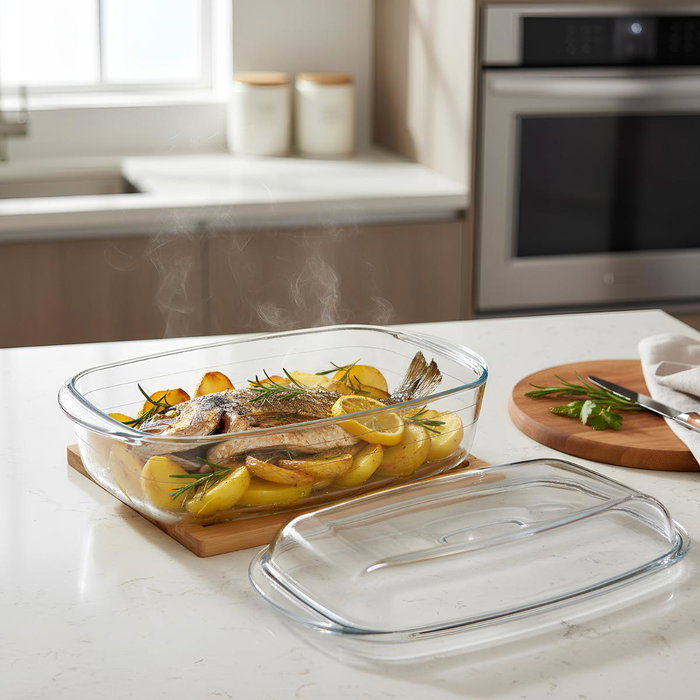 Cacerola Rectangular Tapa Boro Ocuisine Vidrio Ô Cuisine 37,5x22,5x10,6 cm - 4,4+2,3 L