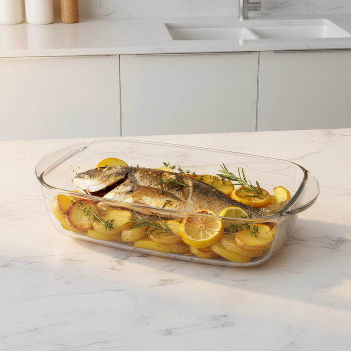 Cacerola Rectangular Tapa Boro Ocuisine Vidrio Ô Cuisine 37,5x22,5x10,6 cm - 4,4+2,3 L