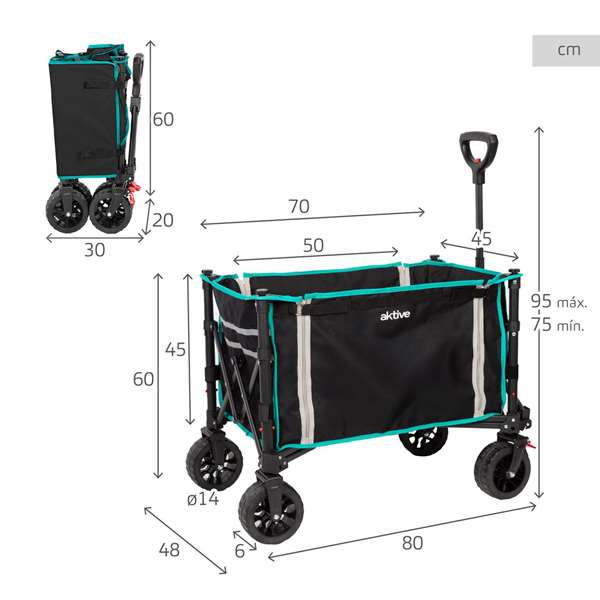 Color Baby Carro Playa Plegable 70X45X95Cm Ruedas 14Cm