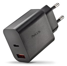 NGS NGS ERA 20W Cargador de Pared GaN Negro, 20W Máx, 1x USB-C (PD/PPS) + 1x USB-A (QC 3.0), Carga Rápida para Smartphones y Tablets