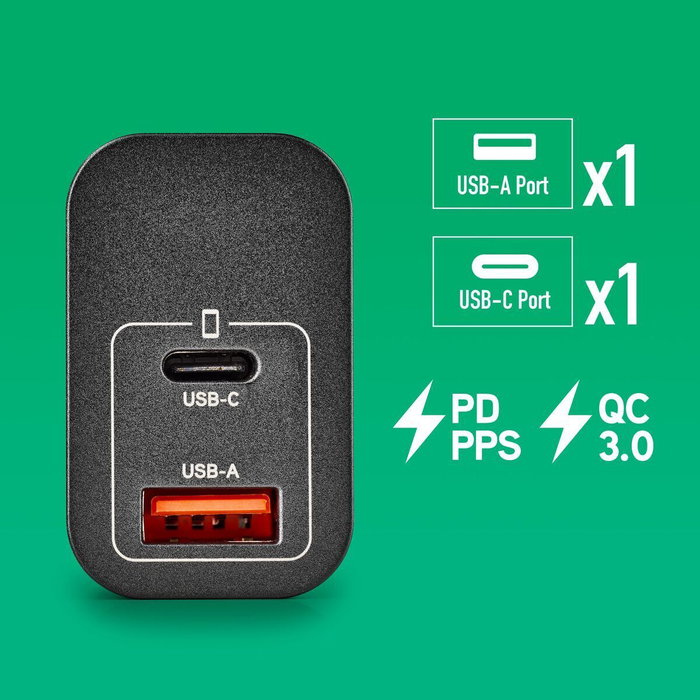 NGS Cargador de Pared GaN ERA20WBLACK 20W USB-C y USB-A Negro