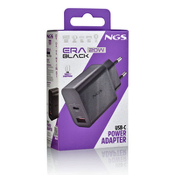 NGS Cargador de Pared GaN ERA20WBLACK 20W USB-C y USB-A Negro