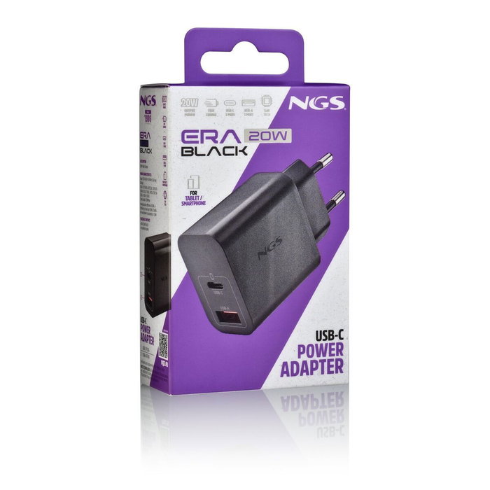 NGS Cargador de Pared GaN ERA20WBLACK 20W USB-C y USB-A Negro