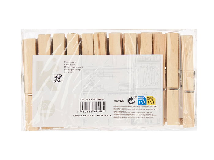 Arte Regal Set 24 Pinzas Madera Medianas 13x24x3cm Medida Pinza 9x1.2x1.5cm (Set de 24) Arte Regal Set 24 Pinzas Madera Medianas 13x24x3cm Medida Pinza 9x1.2x1.5cm (Set de 24)