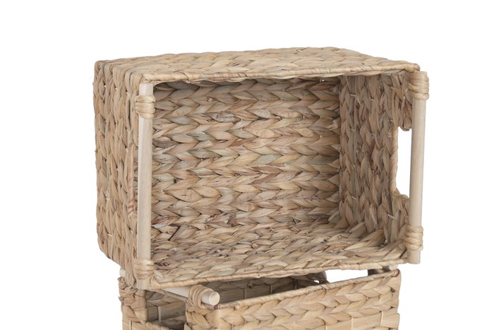 DKD Home Decor Set de 3 Cestas de Jacinto de Agua y Madera DKD Home Decor Set de 3 Cestas de Jacinto de Agua y Madera
