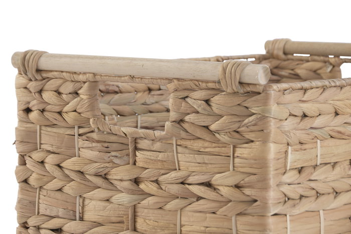 DKD Home Decor Set de 3 Cestas de Jacinto de Agua y Madera DKD Home Decor Set de 3 Cestas de Jacinto de Agua y Madera