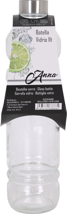Anna Botella de Vidrio 1L con Tapa Metálica, 8x31cm (12 Unidades)